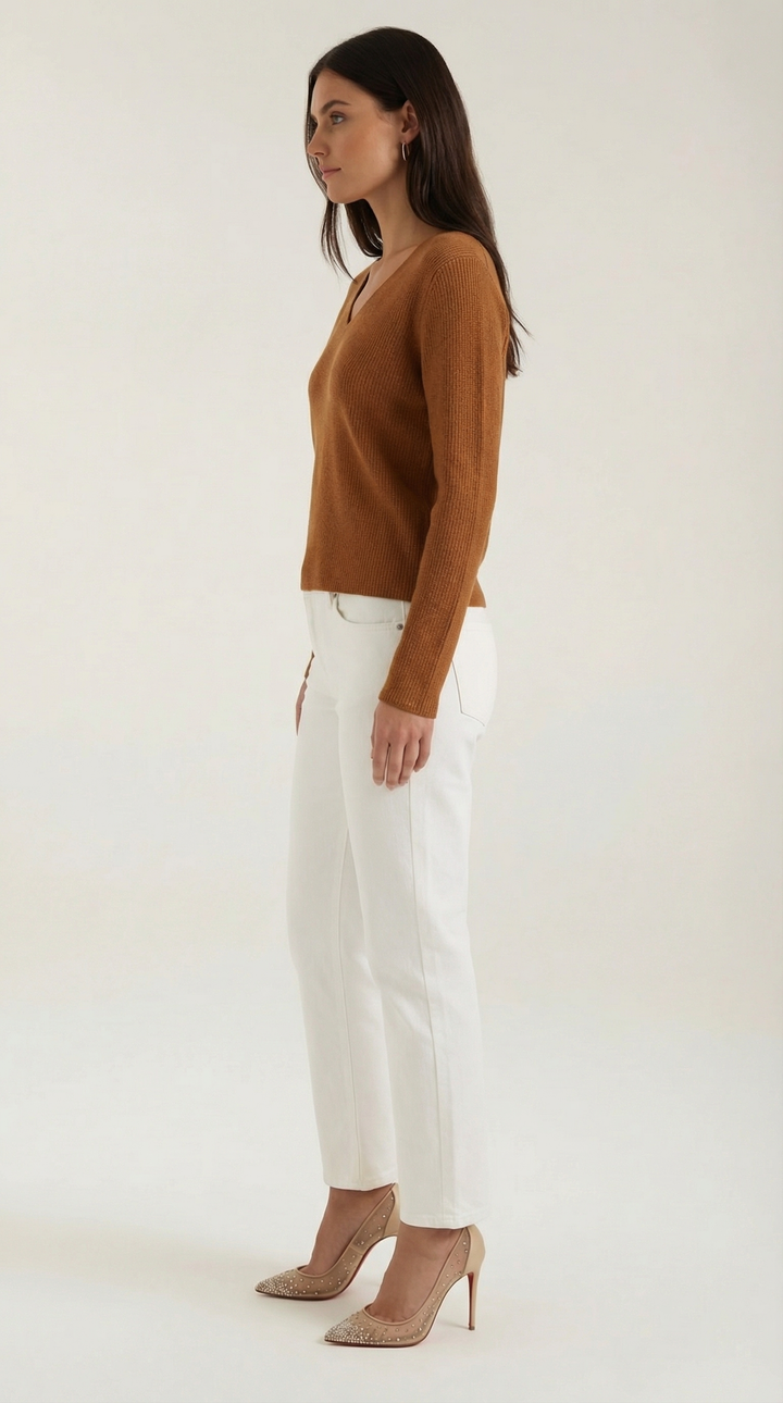 Suéter de Cuello en V con Rayas Michelle